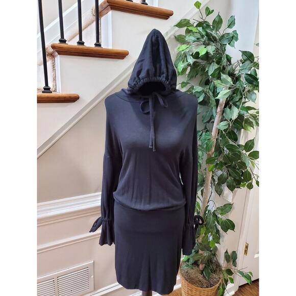 Express One Eleven Women's Black Viscose Long Sleeve Knee Length Hooded Dress S - Picture 8 of 11